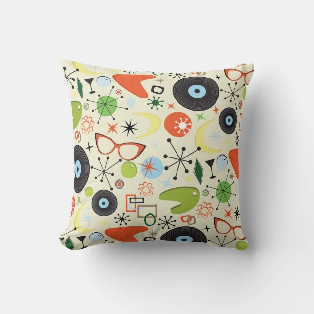 Retro 50's 60's Vintage Modepatroon Kussen (Voorkant)