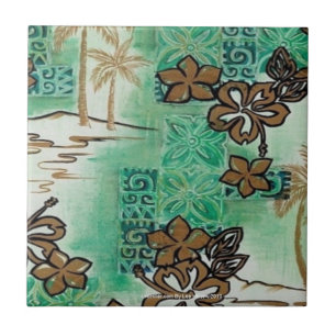 Retro 50s Atomische Tiki Print Brons Turquoise Tegeltje