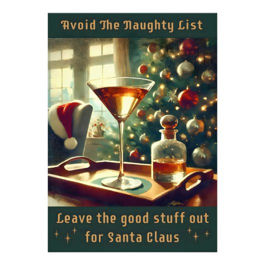 Retro 50s Avoid The Naughty List Christmas Martini Foto Afdruk (Voorkant)