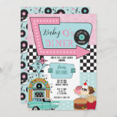 Retro 50s Baby shower Kaart (Voorkant / Achterkant)