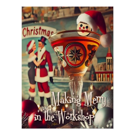 Retro 50s Cocktail Maken Prettig Kerst Workshop Perfect Poster (Voorkant)
