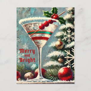 Retro 50s Cranberry Snowflake Christmas Martini Briefkaart