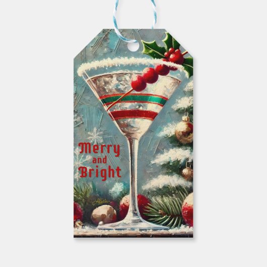 Retro 50s Cranberry Snowflake Christmas Martini Cadeaulabel (Achterkant)