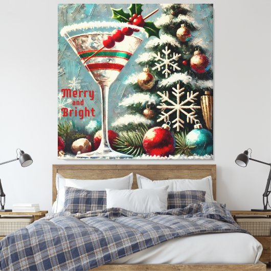 Retro 50s Cranberry Snowflake Christmas Martini Canvas Afdruk (Insitu (Slaapkamer))
