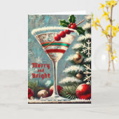 Retro 50s Cranberry Snowflake Christmas Martini Kaart (Gele Bloem)