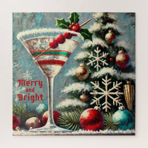 Retro 50s Cranberry Snowflake Christmas Martini Legpuzzel