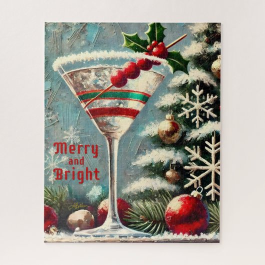 Retro 50s Cranberry Snowflake Christmas Martini Legpuzzel (Verticaal)