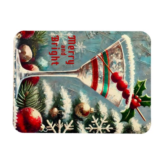 Retro 50s Cranberry Snowflake Christmas Martini Magneet (Horizontaal)