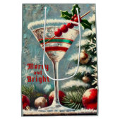 Retro 50s Cranberry Snowflake Christmas Martini Medium Cadeauzakje (Achterkant)
