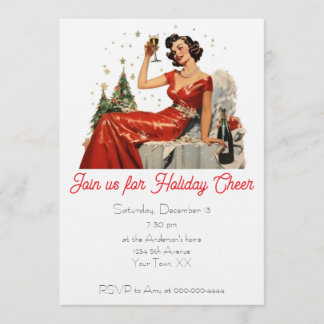 Retro 50's Dame in het Rood Kerstfeest Kaart