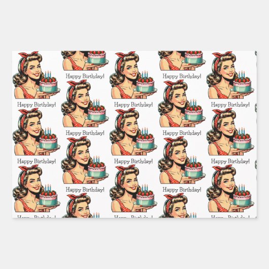 Retro 50's Diner Nostalgische Verjaardag Inpakpapier Vel (Voorkant 2)