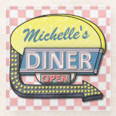 Retro 50s Diner Sign Creëer Uw eigen Aangepast Glazen Onderzetter (Voorkant)