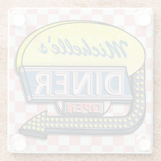 Retro 50s Diner Sign Creëer Uw eigen Aangepast Glazen Onderzetter (Achterkant)