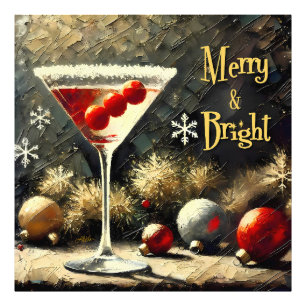 Retro 50s Drievoudige Cranberry Kerst Martini Foto Afdruk