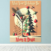 Retro 50s Jet Set Christmas Tree Martini Canvas Afdruk (Insitu (Houten vloer))