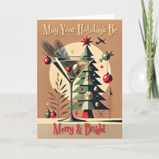 Retro 50s Jet Set Christmas Tree Martini Kaart (Voorkant)