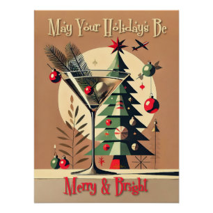 Retro 50s Jet Set Kerstboom Martini Perfect Poster
