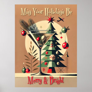 Retro 50s Jet Set Kerstboom Martini Poster