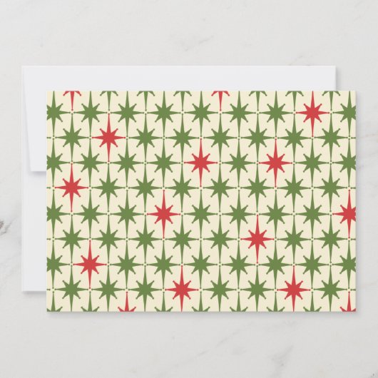 Retro 50s kerst Star Pattern Red Green Cream Kaart (Voorkant)