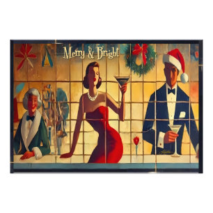 Retro 50s Kerstavond Bar Laatste-oproep Martini Foto Afdruk