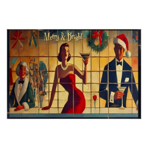 Retro 50s Kerstavond Bar Laatste-oproep Martini Perfect Poster