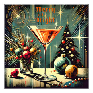 Retro 50s Kerstfeest Martini Merry & Bright Foto Afdruk