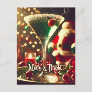 Retro 50s Kerstman Christmas Groene Martini Briefkaart