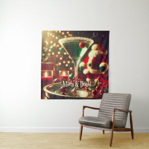 Retro 50s Kerstman Christmas Groene Martini Wandkleed
