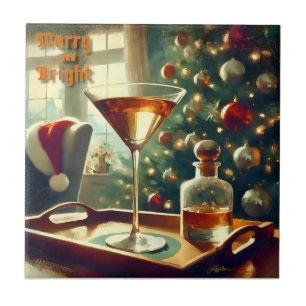 Retro 50s Manhattan Martini voor de Kerstman Tegeltje