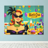 Retro 50s Mardi Gras Cocktail Party Canvas Afdruk (Insitu (Houten vloer))