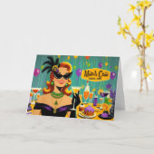 Retro 50s Mardi Gras Cocktail Party Kaart (Gele Bloem)