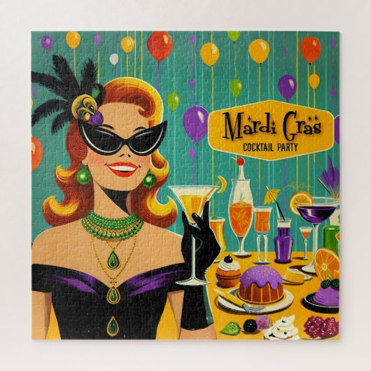 Retro 50s Mardi Gras Cocktail Party Legpuzzel (Verticaal)