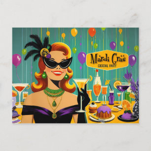 Retro 50s Mardi Gras Martini Cocktailparty Briefkaart
