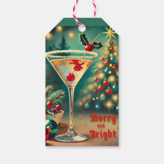 Retro 50s Merry Bright Christmas Cocktail Martini Cadeaulabel