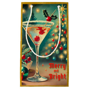 Retro 50s Merry Bright Christmas Cocktail Martini Klein Cadeauzakje