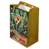 Retro 50s Merry Bright Christmas Cocktail Martini Medium Cadeauzakje (Achterkant Gekanteld)