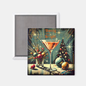 Retro 50s Merry & Bright Christmas Martini Magneet (Voorkant / Achterkant)