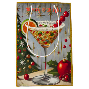 Retro 50s Merry Bright Christmas Snoep Cocktail Medium Cadeauzakje