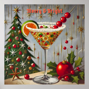 Retro 50s Merry Bright Christmas Snoep Cocktail Poster