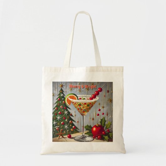 Retro 50s Merry Bright Christmas Snoep Cocktail Tote Bag (Voorkant)