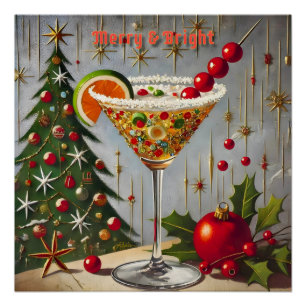 Retro 50s Merry Bright Kerstmis Snoep Cocktail Perfect Poster