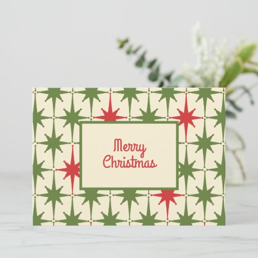 Retro 50s Merry kerstStar Pattern Kaart (Staand voorkant)