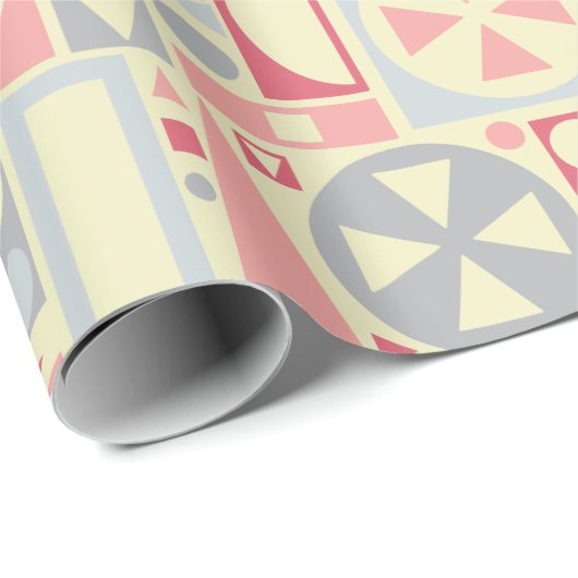 Retro 50s Mid-Century Moderne Roze Geometrische Cadeaupapier (Rol Hoek)