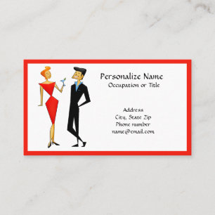 Retro 50s Paar Party Planner Host Red & Black Visitekaartje