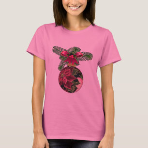 Retro 50s Poinsettia Burgundy Ornament T-shirt