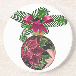 Retro 50s Poinsettia Burgundy Ornament Zandsteen Onderzetter