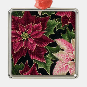 Retro 50s Poinsettia Burgundy Roze Metalen Ornament