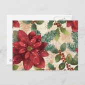 Retro 50s Poinsettia Red Green Cream Briefkaart (Voorkant / Achterkant)