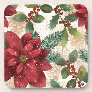 Retro 50s Poinsettia Red Green Cream Drankjes Onderzetter
