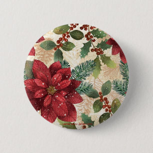 Retro 50s Poinsettia Red Green Cream Ronde Button 5,7 Cm